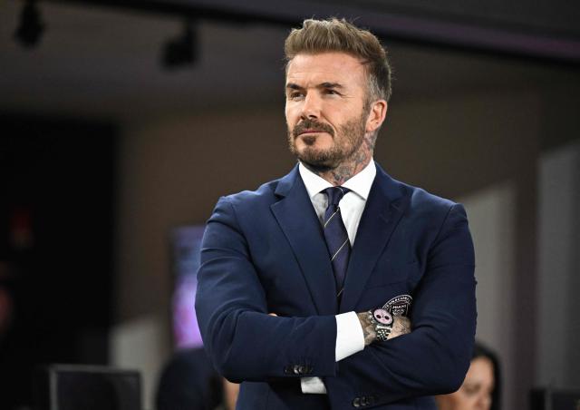 (FILES) Inter Miami's co-owner David Beckham looks on during the Major League Soccer (MLS) football match between Inter Miami and New York City at Chase Stadium in Fort Lauderdale, Florida on February 22, 2025. Soccer star David Beckham will receive his star on the Hollywood Walk of Fame on June 12, one day after the start of the North American World Cup, the organization in charge of the famous boulevard reported on June 2. Tom Cruise and Victoria Beckham, “Posh Spice,” businesswoman and wife of the former British midfielder, will be the speakers at the ceremony honoring the former Manchester United and Real Madrid player. (Photo by Chandan Khanna / AFP)