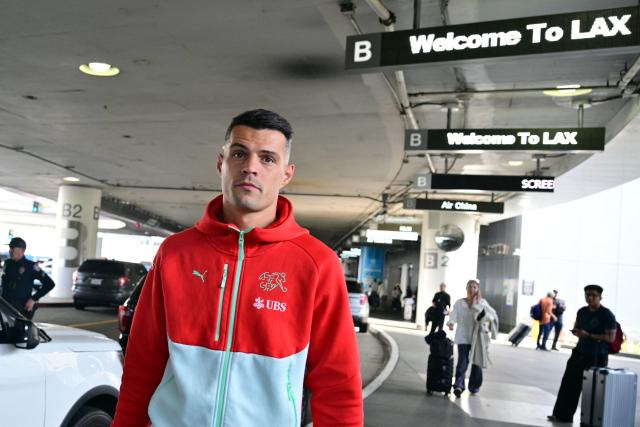 Switzerland's midfielder and team captain Granit Xhaka is pictured as team Switzerland arrives at Los Angeles International Airport (LAX) in Los Angeles, California on June 2, 2026 ahead of the FIFA World Cup. (Photo by Frederic J. Brown / AFP)