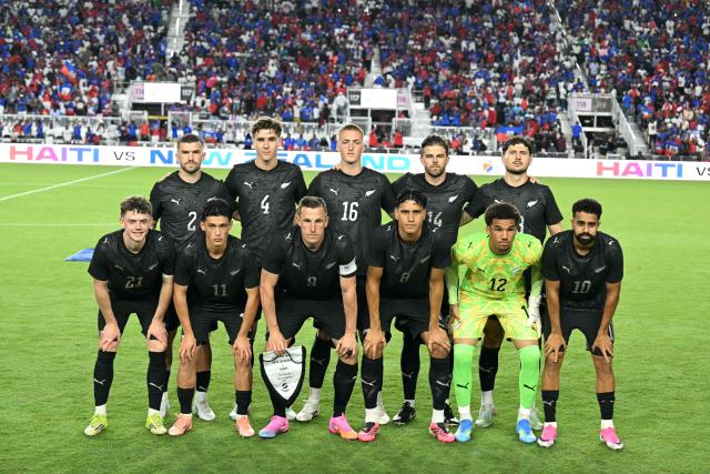 The New Zealand national team poses for a team photo before an international friendly football match between Haiti and New Zealand at Chase Stadium in Fort Lauderdale, Florida, on June 2, 2026. (Photo by CHANDAN KHANNA / AFP)