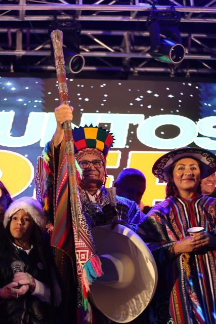 Peru's presidential candidate for the Juntos por el Peru party, Roberto Sanchez, waves during a campaign rally at the Plaza Tupac Amaru in Cusco, Peru, on June 2, 2026. Peruvians will choose their president on June 7, 2026, between right-wing candidate Keiko Fujimori, heir to a political dynasty that divides the nation, and left-wing candidate Roberto Sбnchez—two diametrically opposed visions for a country plagued by instability and crime. (Photo by Jose Angulo / AFP)
