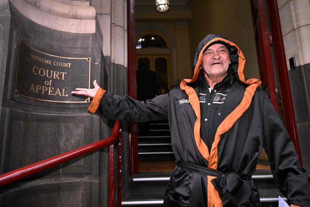 Aboriginal elder Djuran Bunjileenee Uncle Robbie Thorpe speaks to supporters at the Victorian Supreme Court of Appeal in Melbourne on June 3, 2026. Thorpe appeared before the Victorian Supreme Court of Appeal seeking to charge Britain's King Charles III for the genocide of Aboriginal people. (Photo by William WEST / AFP)