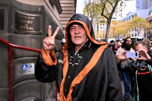 Aboriginal elder Djuran Bunjileenee Uncle Robbie Thorpe speaks to supporters at the Victorian Supreme Court of Appeal in Melbourne on June 3, 2026. Thorpe appeared before the Victorian Supreme Court of Appeal seeking to charge Britain's King Charles III for the genocide of Aboriginal people. (Photo by William WEST / AFP)