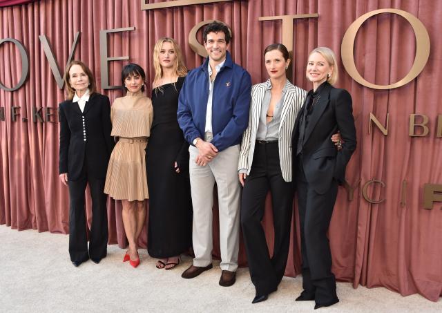 (L-R) Actors Jessica Harper, Constance Zimmer, Sarah Pidgeon, Paul Anthony Kelly, Grace Gummer and Naomi Watts attend FYC red carpet event for FX’s “Love Story: John F. Kennedy Jr. & Carolyn Bessette” at Paramount Studios in Los Angeles, on June 2, 2026. (Photo by Chris DELMAS / AFP)