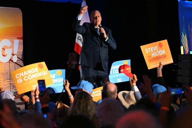 California State Senator Tony Strickland speaks at Republican California Gubernatorial candidate Steve Hilton's election night event in Huntington Beach, California, on June 2, 2026. Californians go to the polls Tuesday in the first round of voting for a new governor, with a tight three-way race for two run-off spots, while people in Los Angeles will also be voting for a new mayor. The state's so-called "jungle primary" pits all comers against each other -- regardless of party -- with the top two vote-getters advancing to the November general election to replace term-limited Governor Gavin Newsom. (Photo by Patrick T. Fallon / AFP)