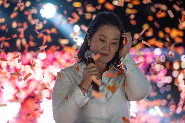 Peru's presidential candidate for the Fuerza Popular party, Keiko Fujimori, is seen during a campaign rally in Huacho, north of Lima, Peru, on June 2, 2026. Peruvians will choose on June 7, 2026 their president from between the right-wing Keiko Fujimori, heir to a political dynasty that divides the nation, and the left-wing Roberto Sánchez: two diametrically opposed visions for a country plagued by instability and crime. (Photo by Ernesto BENAVIDES / AFP)
