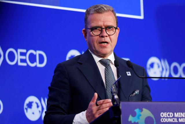 Finland's Prime Minister Petteri Orpo speaks during the opening ceremony of the OECD 2026 Ministerial Council Meeting (MCM) at the Organisation for Economic Co-operation and Development (OECD) headquarters in Paris on June 3, 2026. (Photo by SIMON WOHLFAHRT / AFP)