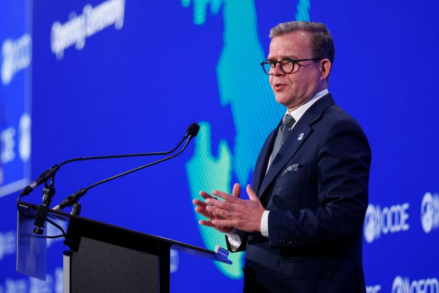 Finland's Prime Minister Petteri Orpo speaks during the opening ceremony of the OECD 2026 Ministerial Council Meeting (MCM) at the Organisation for Economic Co-operation and Development (OECD) headquarters in Paris on June 3, 2026. (Photo by SIMON WOHLFAHRT / AFP)