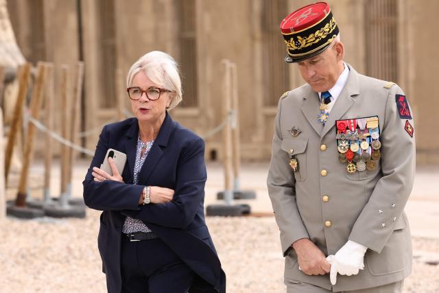 France’s Minister for the Armed Forces and Veterans Catherine Vautrin (L) attends a national tribute to late French philosopher and sociologist Edgar Morin at the Hotel des Invalides in Paris on June 2, 2026. Edgar Morin has died at the age of 104, on May 29, 2026. (Photo by Teresa Suarez / POOL / AFP)