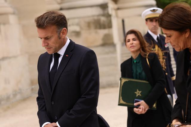 French President Emmanuel Macron attends a national tribute to late French philosopher and sociologist Edgar Morin at the Hotel des Invalides in Paris on June 2, 2026. Edgar Morin has died at the age of 104, on May 29, 2026. (Photo by Teresa Suarez / POOL / AFP)