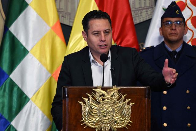 Bolivian Vice-President Edmand Lara speaks during a conference at the headquarters of Bolivia's vice-presidency in La Paz on June 3, 2026. (Photo by Marvin RECINOS / AFP)