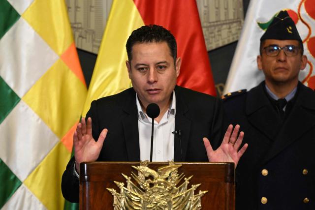 Bolivian Vice-President Edmand Lara speaks during a conference at the headquarters of Bolivia's vice-presidency in La Paz on June 3, 2026. (Photo by Marvin RECINOS / AFP)