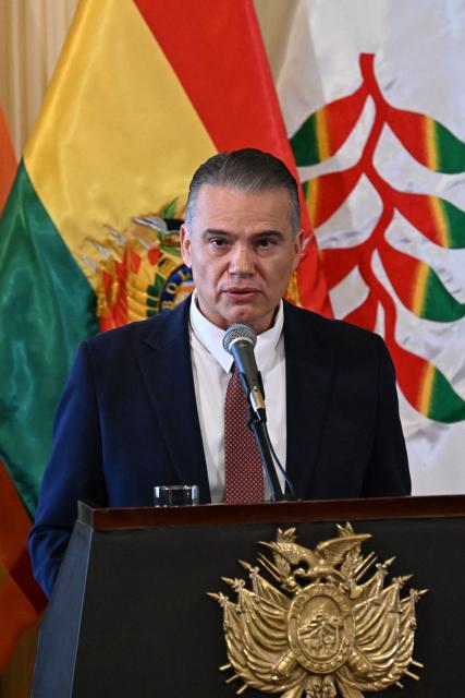 Ernesto Justiniano Urenda speaks after swearing in as Minister of Defense, replacing Marcelo Salinas, during a ceremony at the Government Palace in La Paz, Bolivia, on June 3, 2026. (Photo by Aizar RALDES / AFP)