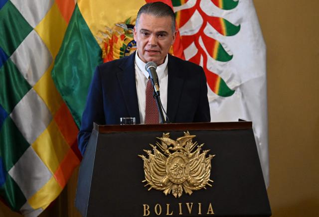 Ernesto Justiniano Urenda speaks after swearing in as Minister of Defense, replacing Marcelo Salinas, during a ceremony at the Government Palace in La Paz, Bolivia, on June 3, 2026. (Photo by Aizar RALDES / AFP)