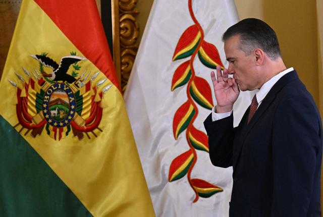 Ernesto Justiniano Urenda is sworn in as Minister of Defense, replacing Marcelo Salinas, during a ceremony at the Government Palace in La Paz, Bolivia, on June 3, 2026. (Photo by Aizar RALDES / AFP)