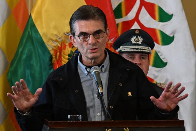 Bolivian President Rodrigo Paz speaks during the swearing-in ceremony of Ernesto Justiniano Urenda as Minister of Defense at the Government Palace in La Paz, Bolivia, on June 3, 2026. (Photo by Aizar RALDES / AFP)