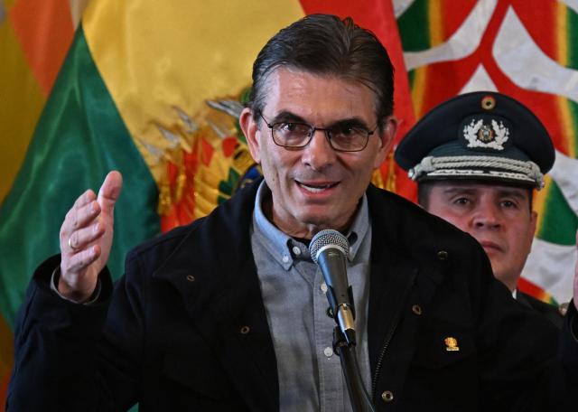 Bolivian President Rodrigo Paz speaks during the swearing-in ceremony of Ernesto Justiniano Urenda as Minister of Defense at the Government Palace in La Paz, Bolivia, on June 3, 2026. (Photo by Aizar RALDES / AFP)