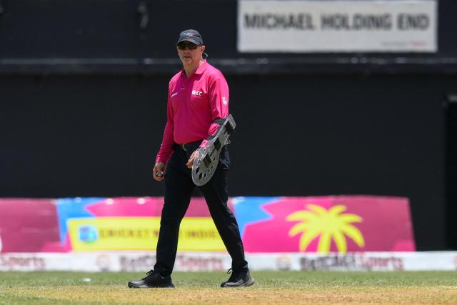 Umpire Wayne Knights during the 1st ODI match between West Indies and Sri Lanka at Sabina Park in Kingston, Jamaica, on June 3, 2026. (Photo by Randy Brooks / AFP)
