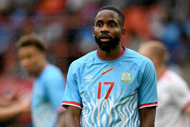 Congo's forward #17 Cedric Bakambu reacts during the international friendly football match between Denmark and DR Congo ahead of the 2026 FIFA World Cup football tournament at the Stade Maurice Dufrasne in Liege on June 3, 2026. (Photo by NICOLAS TUCAT / AFP)