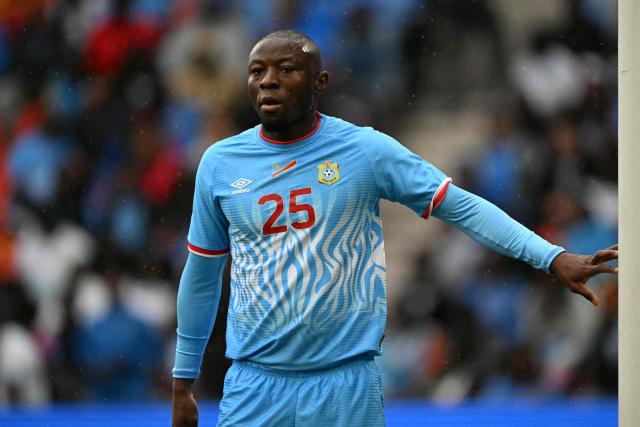 Congo's midfielder #25 Edo Kayembe during the international friendly football match between Denmark and DR Congo ahead of the 2026 FIFA World Cup football tournament at the Stade Maurice Dufrasne in Liege on June 3, 2026. (Photo by NICOLAS TUCAT / AFP)