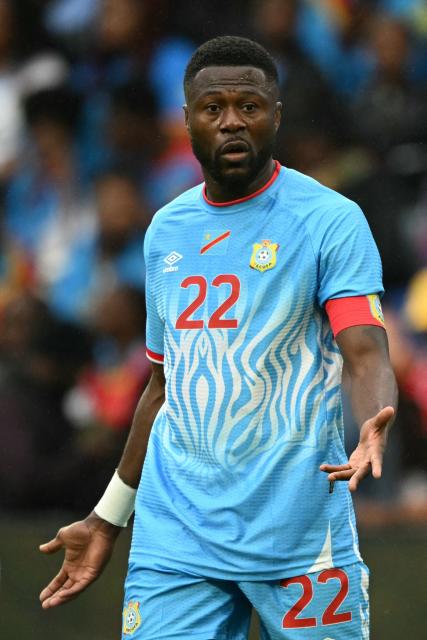 Congo's defender #22 Chancel Mbemba reacts during the international friendly football match between Denmark and DR Congo ahead of the 2026 FIFA World Cup football tournament at the Stade Maurice Dufrasne in Liege on June 3, 2026. (Photo by NICOLAS TUCAT / AFP)