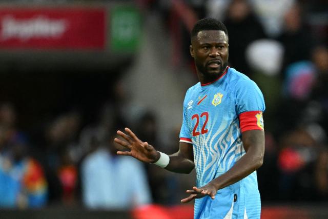 Congo's defender #22 Chancel Mbemba reacts during the international friendly football match between Denmark and DR Congo ahead of the 2026 FIFA World Cup football tournament at the Stade Maurice Dufrasne in Liege on June 3, 2026. (Photo by NICOLAS TUCAT / AFP)