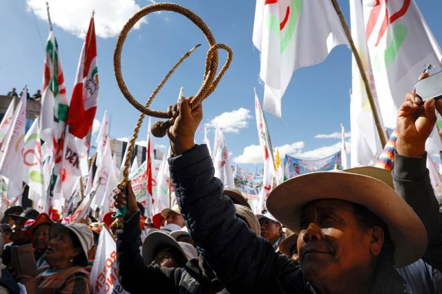 Supporters of Peru's presidential candidate for the Juntos por el Peru party, Roberto Sanchez, attend a campaign rally in Juliaca, Peru on June 3, 2026. Right-wing candidate Keiko Fujimori and leftist Roberto Sanchez will face off in Peru's presidential runoff on June 7, 2026. (Photo by Juan Carlos CISNEROS / AFP)