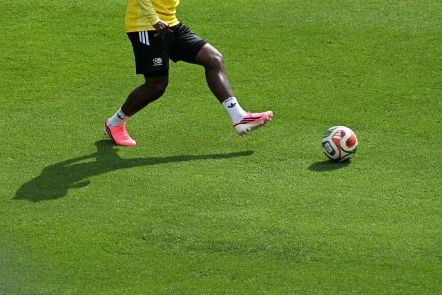 A South Africa's player kicks the ball during a training session at Hidalgo Stadium in Pachuca, Mexico on June 3, 2026, ahead of the FIFA 2026 World Cup football tournament. (Photo by YURI CORTEZ / AFP)