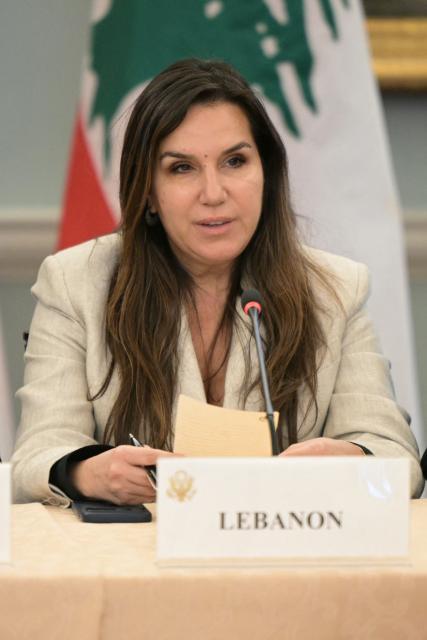 Lebanese Ambassador to the US Nada Hamadeh speaks during a meeting between Israeli and Lebanese delegations hosted by the United States at the State Department in Washington, DC, on June 3, 2026. Israel and Lebanon agreed Wednesday to implement a ceasefire but said it would require a "complete cessation" of fire by Iran-backed Hezbollah, according to a joint statement after US-led talks in Washington. The two sides, which do not have formal diplomatic relations, also agreed to create "pilot zones" in which the Lebanese armed forces "will take exclusive control of the territory to the exclusion of all non-state actors." (Photo by Oliver Contreras / AFP)