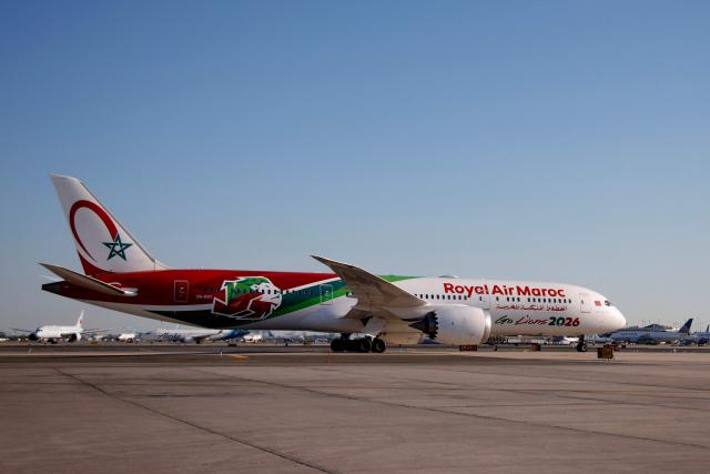 A Royal Air Maroc Boeing 787 carrying members of team Morocco arrives at Newark Liberty International Airport (EWR) in Newark, New Jersey, on June 3, 2026 ahead of the FIFA World Cup. (Photo by Leonardo MUNOZ / AFP)