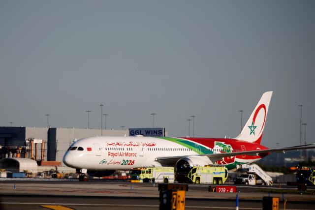 A Royal Air Maroc Boeing 787 carrying members of team Morocco arrives at Newark Liberty International Airport (EWR) in Newark, New Jersey, on June 3, 2026 ahead of the FIFA World Cup. (Photo by Leonardo MUNOZ / AFP)