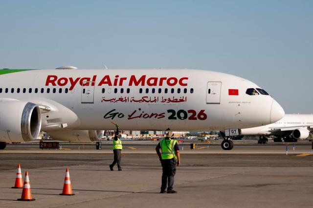 A Royal Air Maroc Boeing 787 carrying members of team Morocco arrives at Newark Liberty International Airport (EWR) in Newark, New Jersey, on June 3, 2026 ahead of the FIFA World Cup. (Photo by Leonardo MUNOZ / AFP)