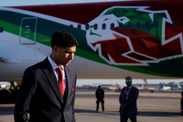 Morocco’s defender Achraf Hakimi arrives with team Morocco at Newark Liberty International Airport (EWR) in Newark, New Jersey, on June 3, 2026 ahead of the FIFA World Cup. (Photo by Leonardo MUNOZ / AFP)