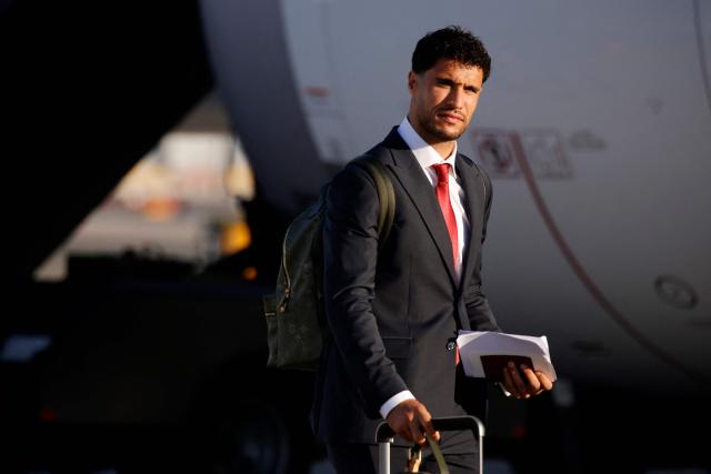 Morocco’s goalkeeper Munir El Kajoui arrives with team Morocco at Newark Liberty International Airport (EWR) in Newark, New Jersey, on June 3, 2026 ahead of the FIFA World Cup. (Photo by Leonardo MUNOZ / AFP)