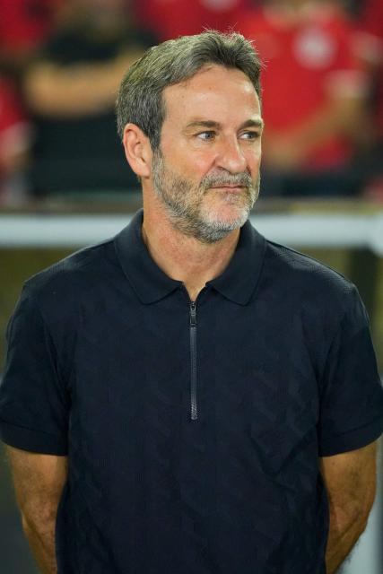 Panama's Danish coach Thomas Christiansen looks on during the international friendly football match between Panama and Dominican Republic at the Rommel Fernandez Gutierrez Stadium in Panama City on June 3, 2026. (Photo by ARNULFO FRANCO / AFP)