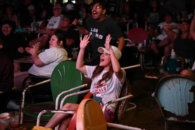 San Antonio Spurs fans watch Game 1 of the NBA Finals between the San Antonio Spurs and New York Knicks in San Antonio, Texas, on June 3, 2026. (Photo by RONALDO SCHEMIDT / AFP)