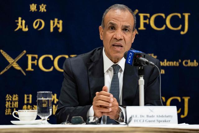 Egypt's Foreign Minister Badr Abdel Ati attends a press conference at the Foreign Correspondents' Club of Japan (FCCJ) in Tokyo on June 4, 2026. (Photo by Yuichi YAMAZAKI / AFP)