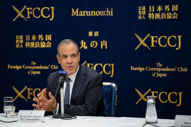 Egypt's Foreign Minister Badr Abdel Ati attends a press conference at the Foreign Correspondents' Club of Japan (FCCJ) in Tokyo on June 4, 2026. (Photo by Yuichi YAMAZAKI / AFP)