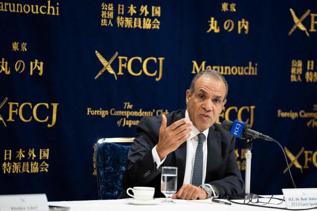 Egypt's Foreign Minister Badr Abdel Ati attends a press conference at the Foreign Correspondents' Club of Japan (FCCJ) in Tokyo on June 4, 2026. (Photo by Yuichi YAMAZAKI / AFP)