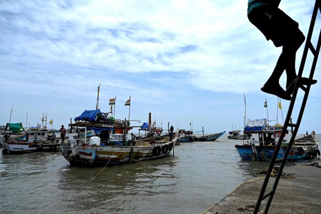 Fishing boats are anchored at Madh Island in Mumbai on June 3, 2026 following the annual 61-day fishing ban along India's coastal region to protect marine life during the monsoon breeding season. (Photo by Indranil Mukherjee / AFP)