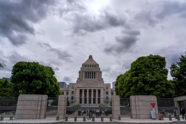 This photo shows a general view of the main entrance of the National Diet Building in Tokyo on June 4, 2026. (Photo by Kazuhiro NOGI / AFP)