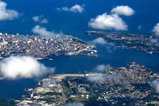TOPSHOT - Aerial view of Havana taken from an airplane on May 21, 2026. (Photo by YAMIL LAGE / AFP)