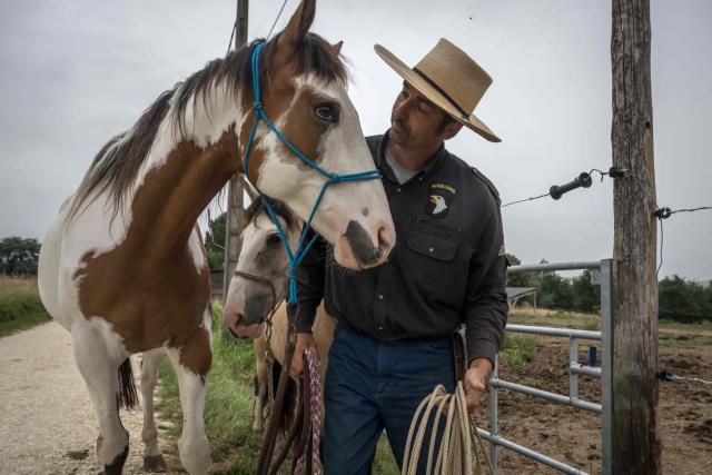 An equestrian centre manager prepares horses to be used to continue the search for 11-year-old Lyhanna who went missing on April 29 after getting into a man's car in front of her middle school in the town of Fleurance, west of Toulouse, on June 4, 2026. A 41 year-old suspect, father of one of Lyhanna's friends, who, prior to her disappearance, had been the subject of several reports and complaints, notably for the rape of a minor, was formally charged on June 1 with kidnapping and false imprisonment, and placed in custody. (Photo by Ed JONES / AFP)