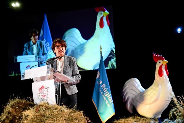 France's Agriculture Minister Annie Genevard addresses the 59th congress of the Jeunes Agriculteurs (JA) farmers union at the Ainterexpo convention center in Bourg-en-Bresse, central France, on June 4, 2026. (Photo by OLIVIER CHASSIGNOLE / AFP)