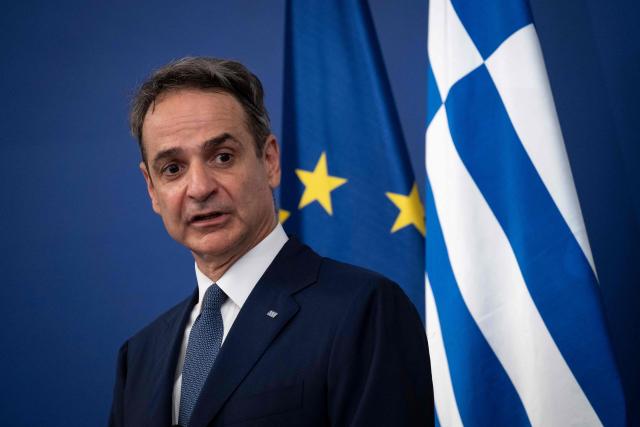 Greece's Prime minister Kyriakos Mitsotakis speaks during a joint press conference with his Bulgarian counterpart following a meeting in Sofia on June 4, 2026. (Photo by Nikolay DOYCHINOV / AFP)