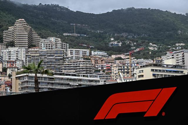 The F1 logo is pictured at the Circuit de Monaco three days ahead of the Formula One Monaco Grand Prix on June 4, 2026. (Photo by Gabriel BOUYS / AFP)