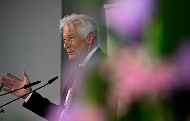 US actor, Founder and Co-Chair of the Gere Foundation Richard Gere delivers a speech at the Hertie School Centre for Fundamental Rights on a joint launch of an Initiative on Migration in Berlin on June 4, 2026. (Photo by Tobias SCHWARZ / AFP)