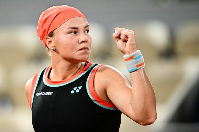 Russia's Diana Shnaider reacts after a point as she plays against Poland's Maja Chwalinska during their women's semi final singles match on day 12 of the French Open tennis tournament on Court Philippe-Chatrier at the Roland-Garros Complex in Paris on June 4, 2026. (Photo by JULIEN DE ROSA / AFP)
