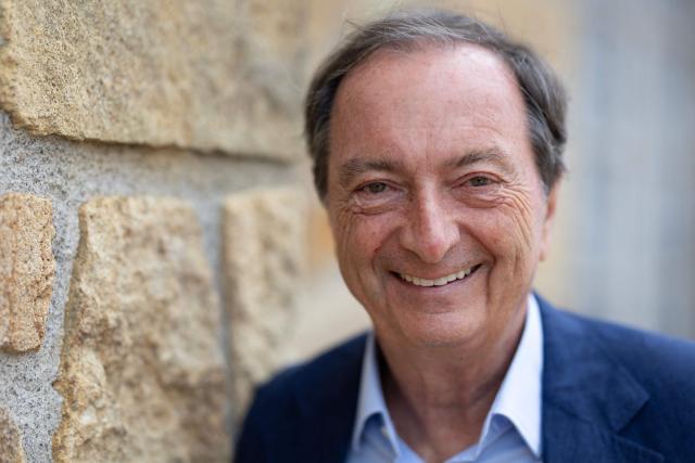 French President of the Strategic Committee of the E. Leclerc centres Michel-Edouard Leclerc poses during a portrait session at the 'Helene and Edouard Leclerc Fund for Culture' in Landerneau, western France, on June 4, 2026. (Photo by Fred TANNEAU / AFP)