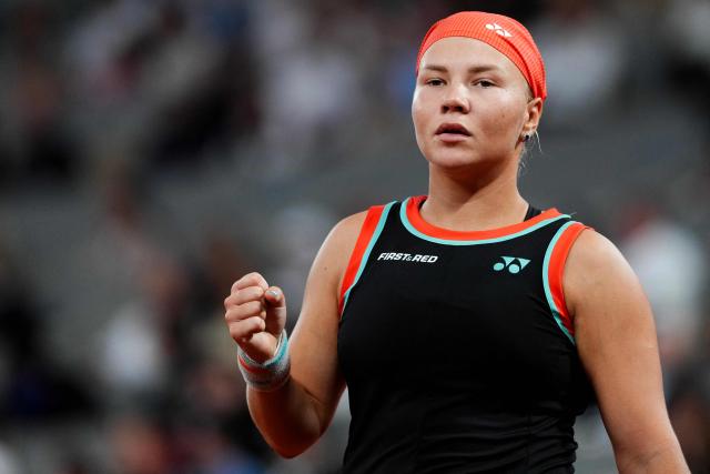 Russia's Diana Shnaider reacts after a point as she plays against Poland's Maja Chwalinska during their women's semi final singles match on day 12 of the French Open tennis tournament on Court Philippe-Chatrier at the Roland-Garros Complex in Paris on June 4, 2026. (Photo by Dimitar DILKOFF / AFP)