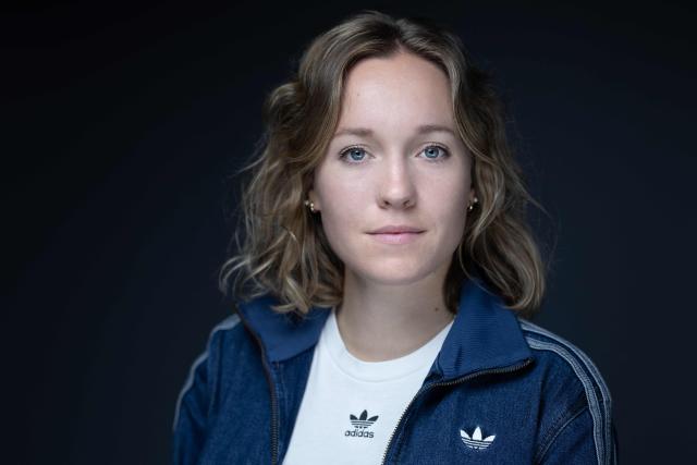 French biathlete and Olympic medalist Oceane Michelon, poses during a photo session in Paris on June 4, 2026. (Photo by JOEL SAGET / AFP)